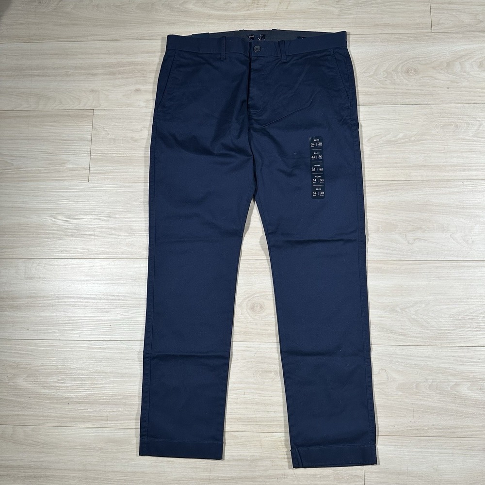 NWT J.Crew Slim Fit Flex Chino Pants Mens 34x30 Navy Blue H3167 Flat Front